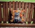 Korat Cat in Fall Leaves Throw Pillow Machine Washable, Indoor Outdoor Decorative Pillow for Couch, Bed or Patio, 14Hx14W