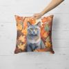 Korat Cat in Fall Leaves Throw Pillow Machine Washable, Indoor Outdoor Decorative Pillow for Couch, Bed or Patio, 18Hx18W