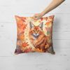 Somali Cat in Fall Leaves Throw Pillow Machine Washable, Indoor Outdoor Decorative Pillow for Couch, Bed or Patio, 18Hx18W