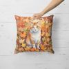 Manx Cat in Fall Leaves Throw Pillow Machine Washable, Indoor Outdoor Decorative Pillow for Couch, Bed or Patio, 18Hx18W