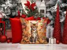 Bengal Cat in Fall Leaves Throw Pillow Machine Washable, Indoor Outdoor Decorative Pillow for Couch, Bed or Patio, 14Hx14W