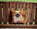 Balinese Cat in Fall Leaves Throw Pillow Machine Washable, Indoor Outdoor Decorative Pillow for Couch, Bed or Patio, 14Hx14W