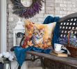 Raas Cat in Fall Leaves Throw Pillow Machine Washable, Indoor Outdoor Decorative Pillow for Couch, Bed or Patio, 18Hx18W