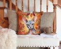 Sphynx Cat in Fall Leaves Throw Pillow Machine Washable, Indoor Outdoor Decorative Pillow for Couch, Bed or Patio, 14Hx14W