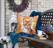 Arabian Mau Cat in Fall Leaves Throw Pillow Machine Washable, Indoor Outdoor Decorative Pillow for Couch, Bed or Patio, 18Hx18W