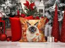 Balinese Cat in Fall Leaves Throw Pillow Machine Washable, Indoor Outdoor Decorative Pillow for Couch, Bed or Patio, 14Hx14W