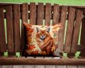 Somali Cat in Fall Leaves Throw Pillow Machine Washable, Indoor Outdoor Decorative Pillow for Couch, Bed or Patio, 14Hx14W