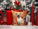 Colorpoint Shorthair Cat in Fall Leaves Throw Pillow Machine Washable, Indoor Outdoor Decorative Pillow for Couch, Bed or Patio, 14Hx14W