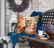 Chausie Cat in Fall Leaves Throw Pillow Machine Washable, Indoor Outdoor Decorative Pillow for Couch, Bed or Patio, 18Hx18W