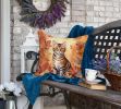 Toyger Cat in Fall Leaves Throw Pillow Machine Washable, Indoor Outdoor Decorative Pillow for Couch, Bed or Patio, 18Hx18W