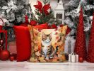 American Polydactyl Cat in Fall Leaves Throw Pillow Machine Washable, Indoor Outdoor Decorative Pillow for Couch, Bed or Patio, 14Hx14W