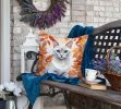 Foreign White Cat in Fall Leaves Throw Pillow Machine Washable, Indoor Outdoor Decorative Pillow for Couch, Bed or Patio, 18Hx18W