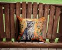 Egyptian Mau Cat in Fall Leaves Throw Pillow Machine Washable, Indoor Outdoor Decorative Pillow for Couch, Bed or Patio, 14Hx14W