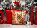 Somali Cat in Fall Leaves Throw Pillow Machine Washable, Indoor Outdoor Decorative Pillow for Couch, Bed or Patio, 14Hx14W