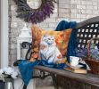 Turkish Angora Cat in Fall Leaves Throw Pillow Machine Washable, Indoor Outdoor Decorative Pillow for Couch, Bed or Patio, 18Hx18W