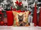 Havana Brown Cat in Fall Leaves Throw Pillow Machine Washable, Indoor Outdoor Decorative Pillow for Couch, Bed or Patio, 14Hx14W