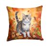 American Wirehair Cat in Fall Leaves Throw Pillow Machine Washable, Indoor Outdoor Decorative Pillow for Couch, Bed or Patio, 18Hx18W