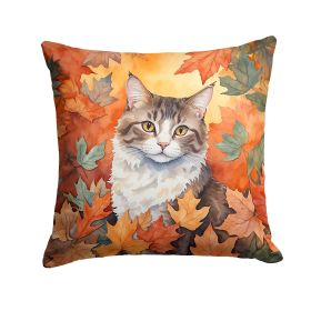 La Perm Cat in Fall Leaves Throw Pillow Machine Washable, Indoor Outdoor Decorative Pillow for Couch, Bed or Patio, 18Hx18W (Default: Default)