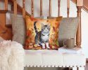 American Wirehair Cat in Fall Leaves Throw Pillow Machine Washable, Indoor Outdoor Decorative Pillow for Couch, Bed or Patio, 14Hx14W