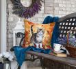 American Wirehair Cat in Fall Leaves Throw Pillow Machine Washable, Indoor Outdoor Decorative Pillow for Couch, Bed or Patio, 18Hx18W